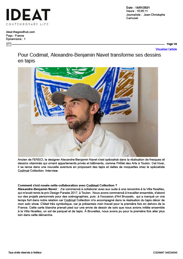 Pour Codimat, Alexandre-Benjamin Navet transforme ses dessins en tapis