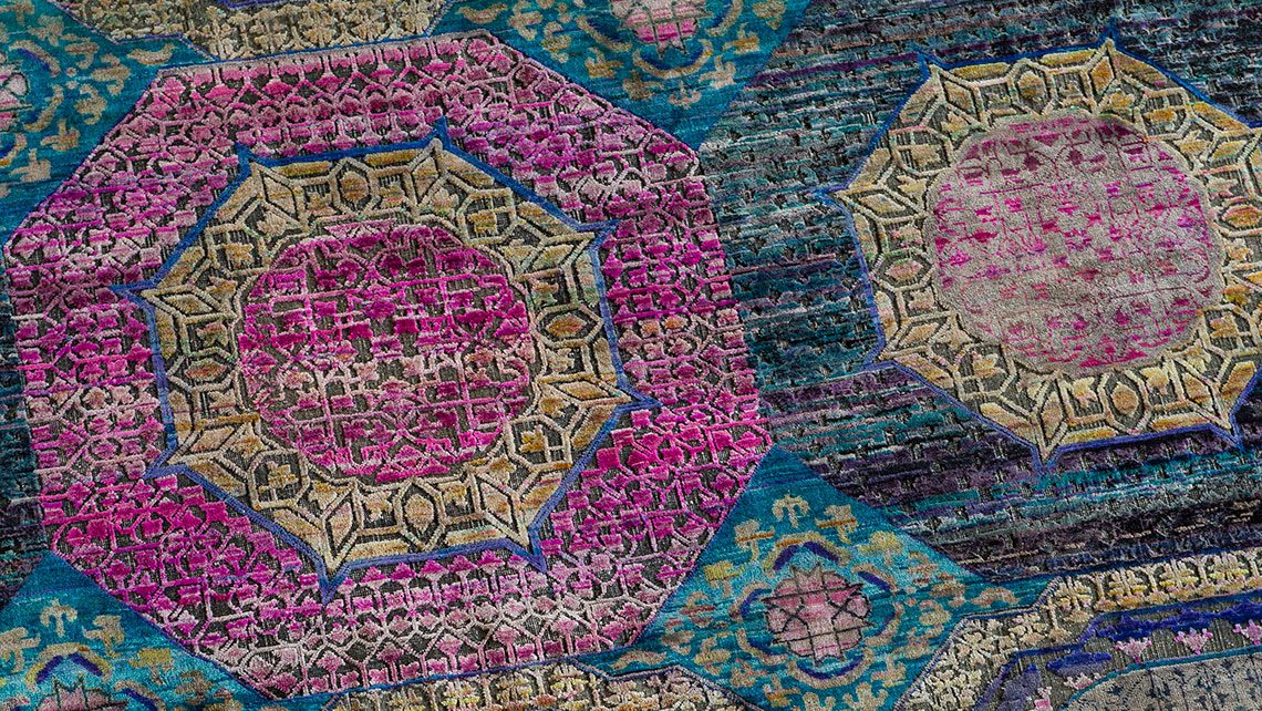 detail tapis codimat turquoise et rose